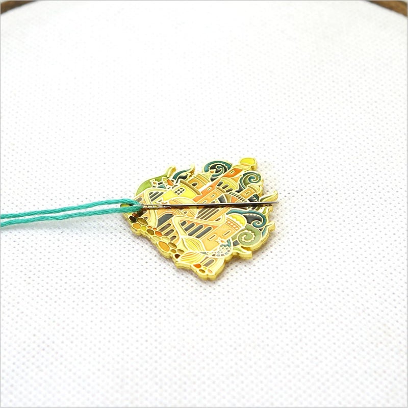 Awesome Pattern Studio Needle Minder Set - Little Mermaid Castle Magnetic Needle Minder + 2 Needle Threaders. Enamel Pin for Cross Stitch, Embroidery and Craft - Image 4